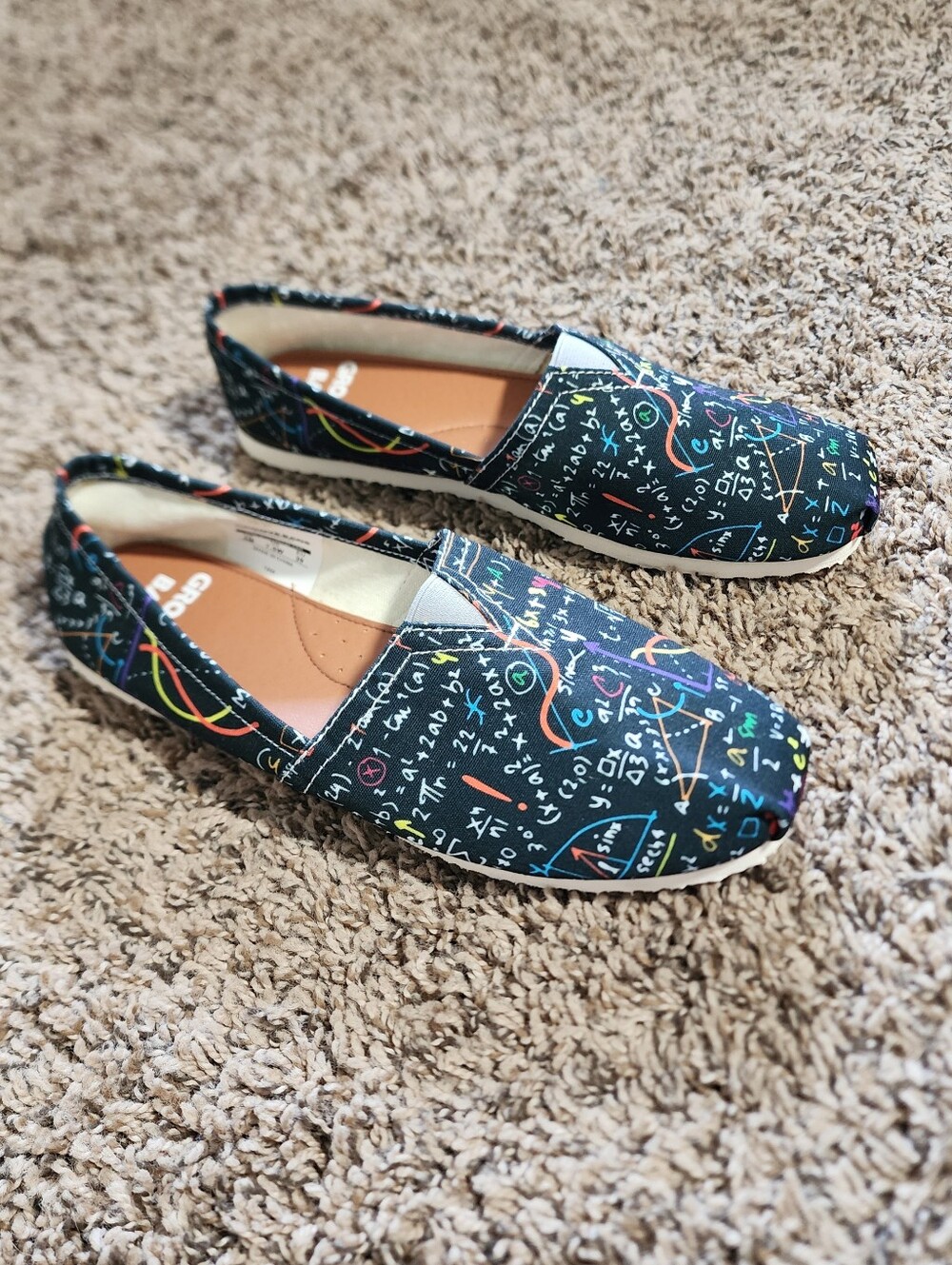 Groove Bags Slip On Shoe Black Colorful Mathematical Equations Print Women 7.5